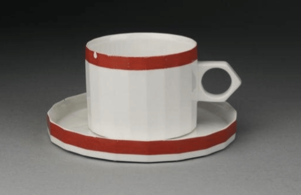 Röt Kant cup and saucer designed by Karin Björquist